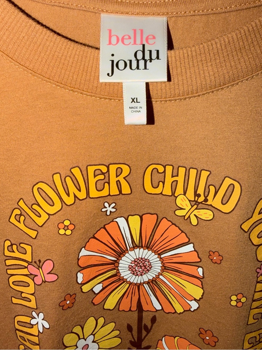 Belle Du Jour Brown Graphic Flower Child Boxy Crop Tee - Picture 3 of 5